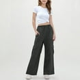 thumbnail image 4 of Girls Sweatpants with Cargo Pockets Elastic Waistband Wide Leg Causal Kids High Waisted Pants 8-12Y, 4 of 7