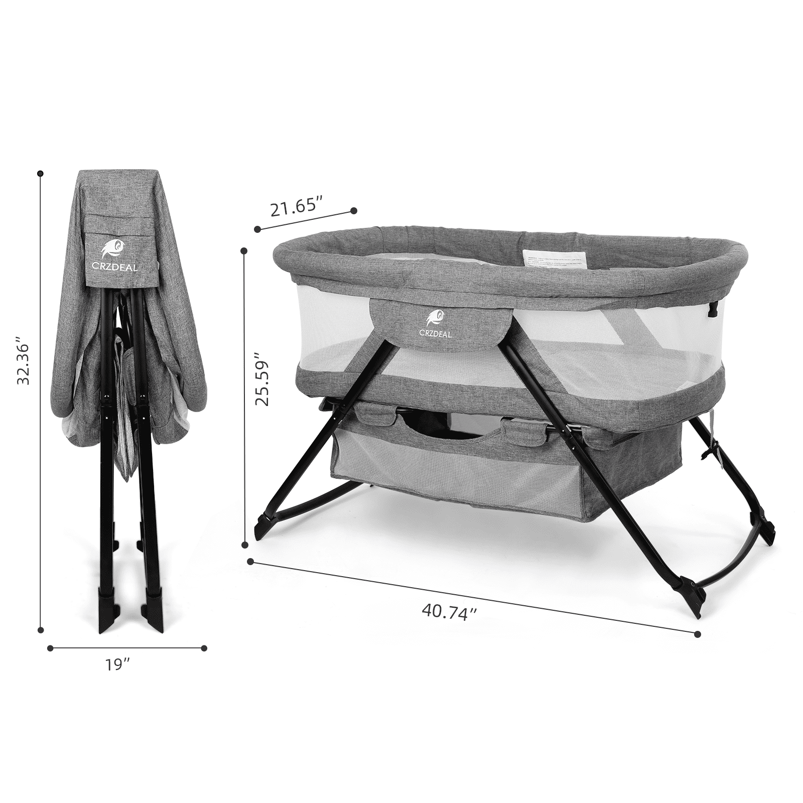 Crzdeal Bassinet 2-in-1 Fold Bassinet for Baby Stationary & Rock Portable Beside Sleeper for 0-6 Month