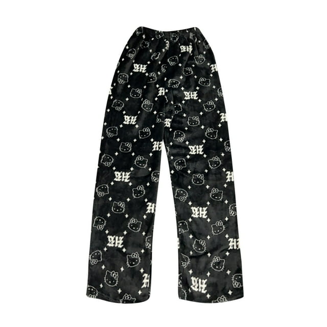 Anime Cartoon Pajama Pants for Women Girls Cute Cat Flannel Comfy Sleep Bottoms