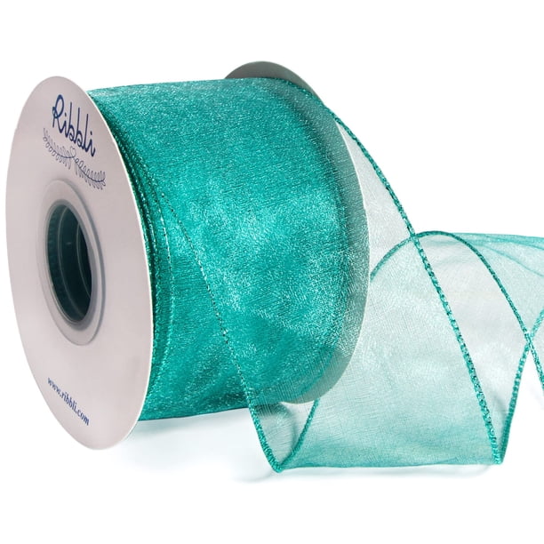 Cinta Decorativa Ribbli Organza Alambre Azul Aqua Claro 6,4 cm x 18 m