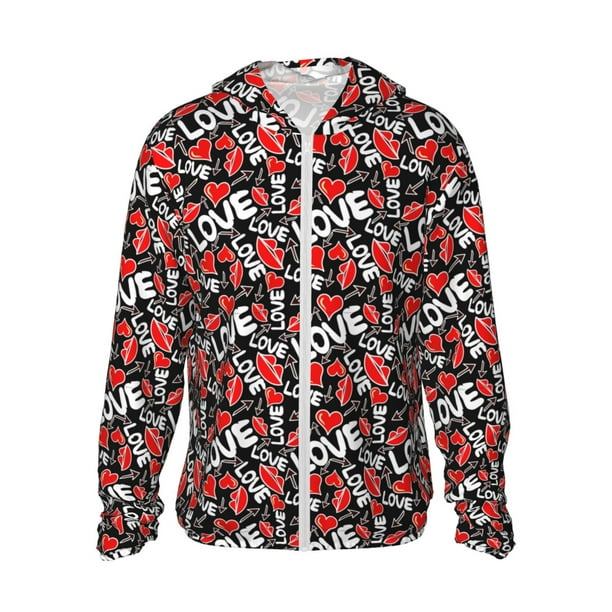 Balery Graffiti Valentine Day Sudadera ligera de manga larga con capucha y protección solar UPF 50+ para hombre y mujer, ideal para pesca y running-Large