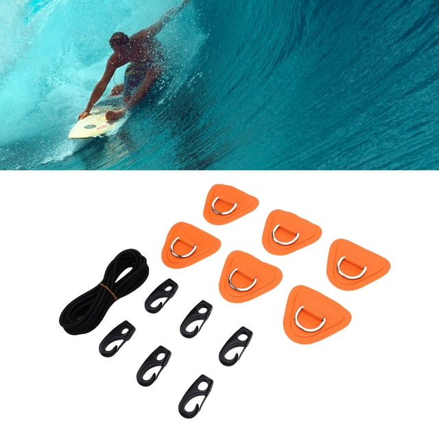 Stainless Steel D Ring Patch Kit, Triangular D Rings PVC Patch with Elastic Cord Hooks, Deck Rigging Kit for Inflatable Boat Kayak Dinghy SUP Surfboard Paddleboard