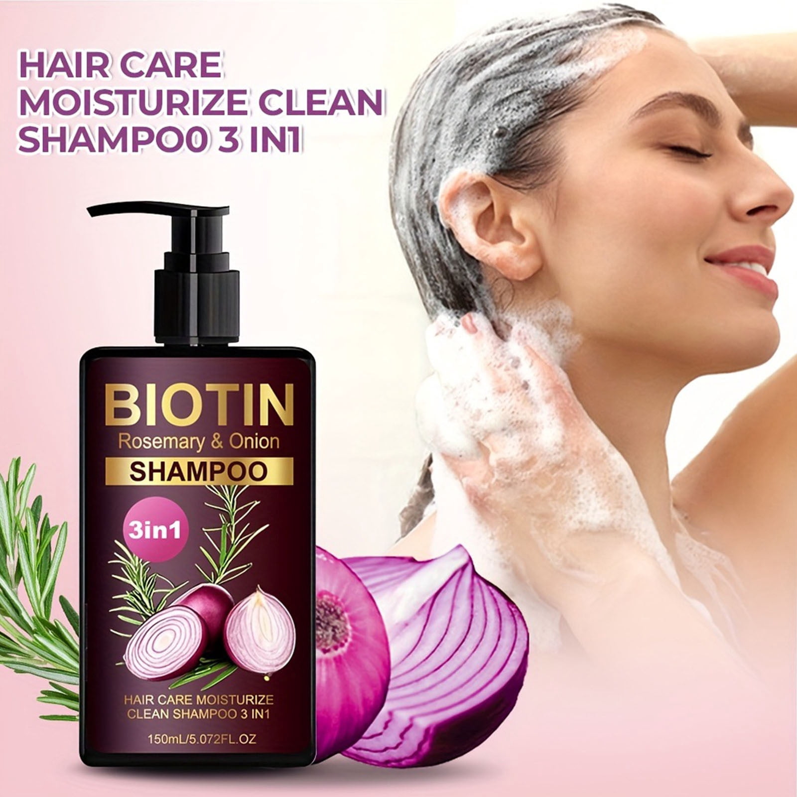 HHBEAUTY Onion & Rosemary Hair Shampoo: Biotin Infused Shampoo for Hair Loss and Thinning Hair - Promotes Healthier, Thicker and Stronger Hair for Women and Men