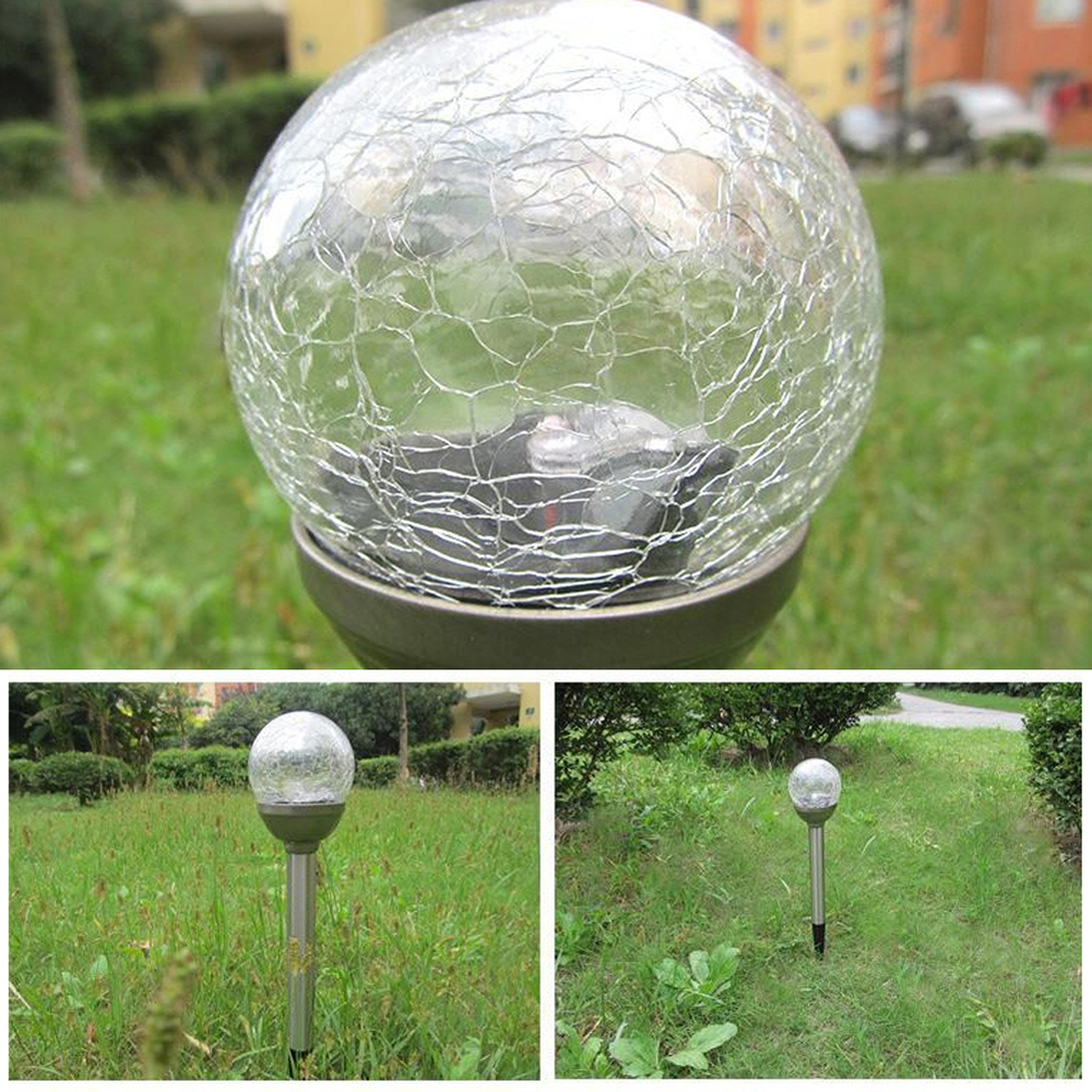 Solar Pathway LED Lights Cracked Glass Ball Outdoor Landscape Lights