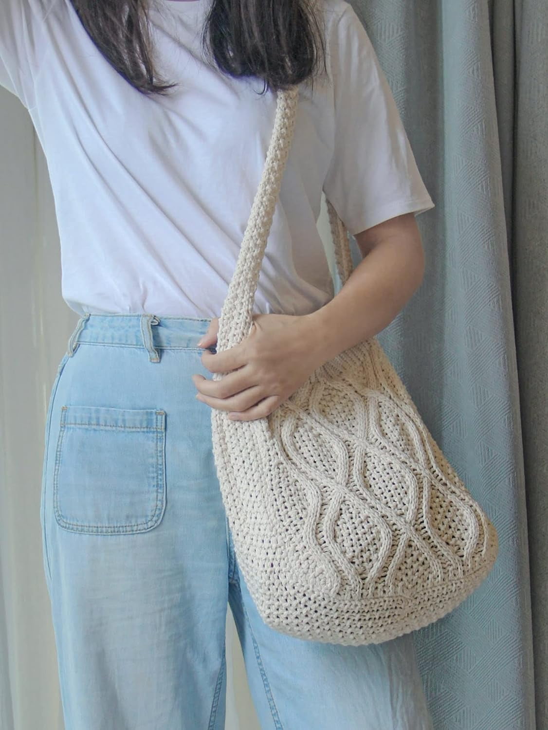 Women's Crochet Shoulder HandBags Hobo Knitted Tote Bag Shopping Bags