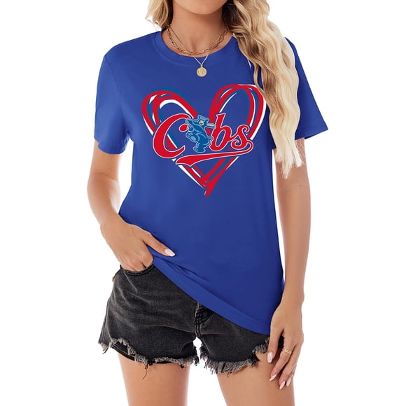 Camiseta de béisbol para mujer Talovee, casual, manga corta, azul, talla L