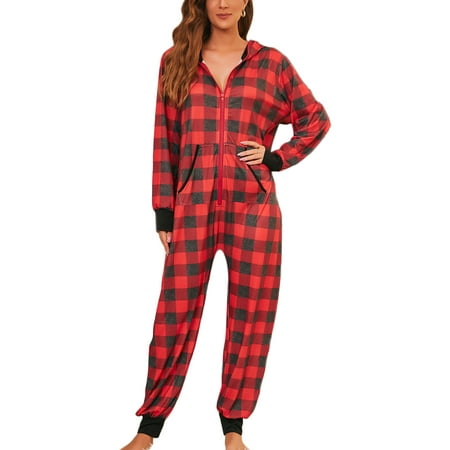 

Women Onsies Sleepwear Christmas Pajamas Hooded Jumpsuit Rompers Clubwear Nightwear Winter Holiday Pjs Playsuit for Ladies Zip Up Cozy Jumpsuit With Pockets