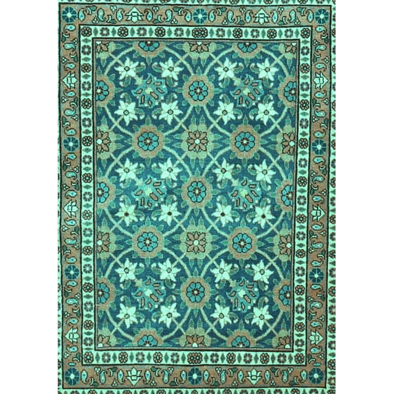 Ahgly Company Machine Washable Indoor Rectangle Persian Turquoise Blue Traditional Area Rugs, 5' x 7'