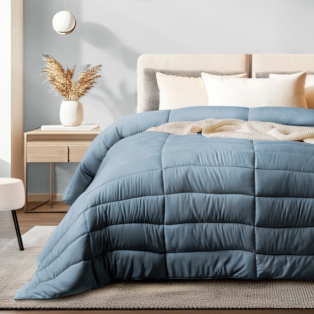 Dreamlab Edredón Acolchado para Toda Estación. Relleno de Microfibras Recubiertas con Gel. Lavado a Máquina.Usar como Edredón o con Funda Duvet. Hipoalergénico. (Azul Mezclilla, Matrimonial 195x223cm)