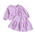 thumbnail image 3 of FYDUU Girls Clothes 2 Piece Set Ruffle Long Sleeve Button Down Shirts Top + Skirt Set Kids Girl Fashion Back To School Outfits 5-6 Years, 3 of 9