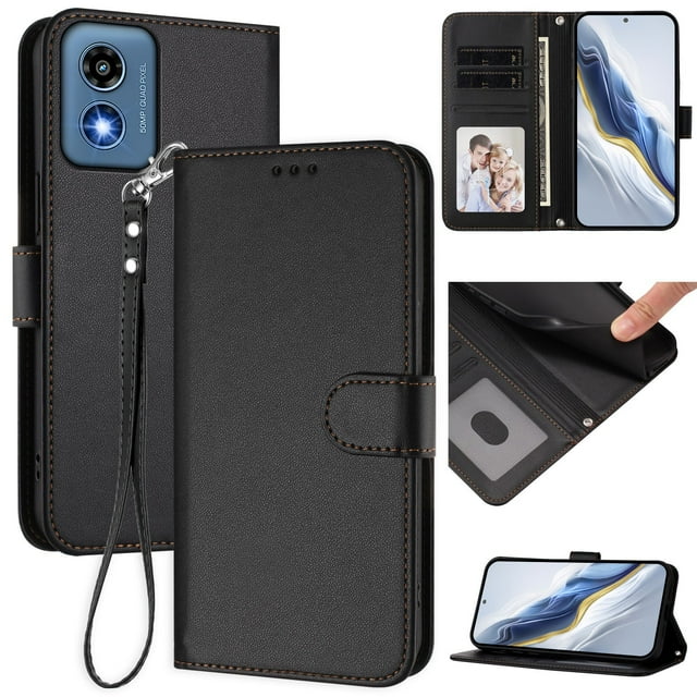 GANGXUN Wallet Case for Motorola Moto G Play 5G 2024 – Magnetic Closure, RFID Blocking, Wrist Strap, Wireless Charging Compatible