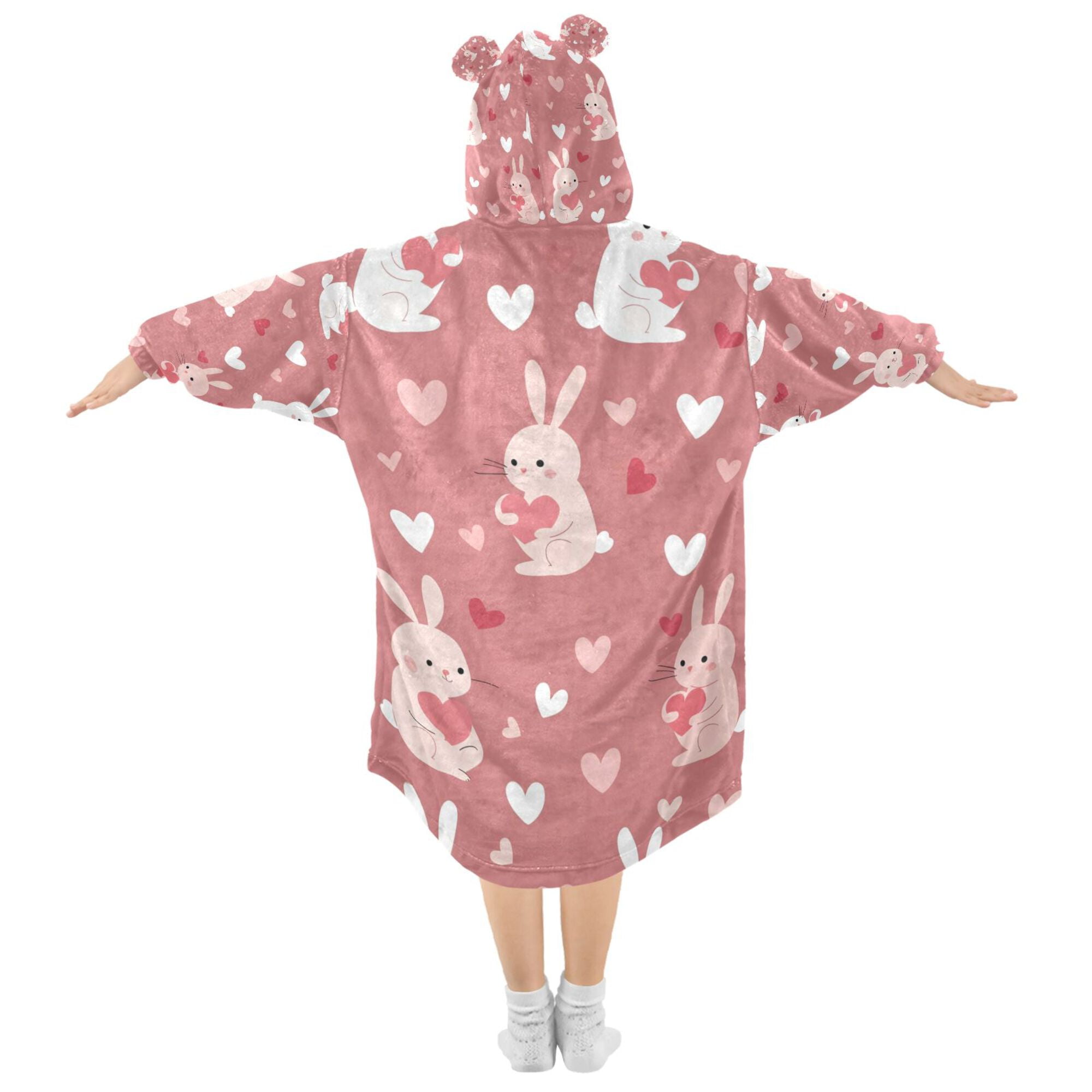 FORMRS Wearable Blanket Hoodie with Sleeves for Kids Cozy Flannel Sweatshirt, Bunny Love Blooms