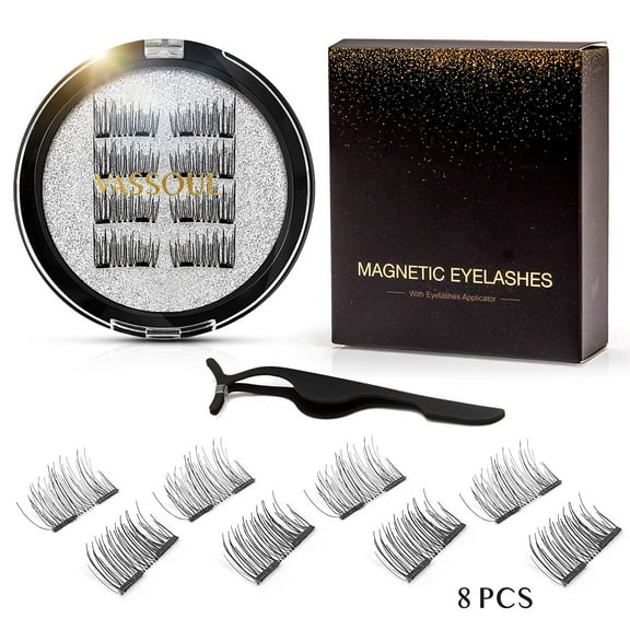 Dual Magnetic Eyelashes-0.2mm Ultra Thin Magnet-Lightweight & Easy to Wear-Best 3D Reusable Eyelashes Extensions With Tweezers (Black)