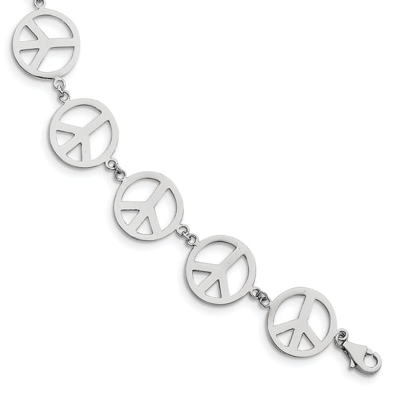 925 Sterling Silver 7.25inch Peace Symbol Bracelet