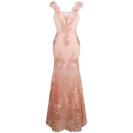 Angel-fashions Women's V Neck Embroidery Lace Flower Straps Mermaid Wedding Dress