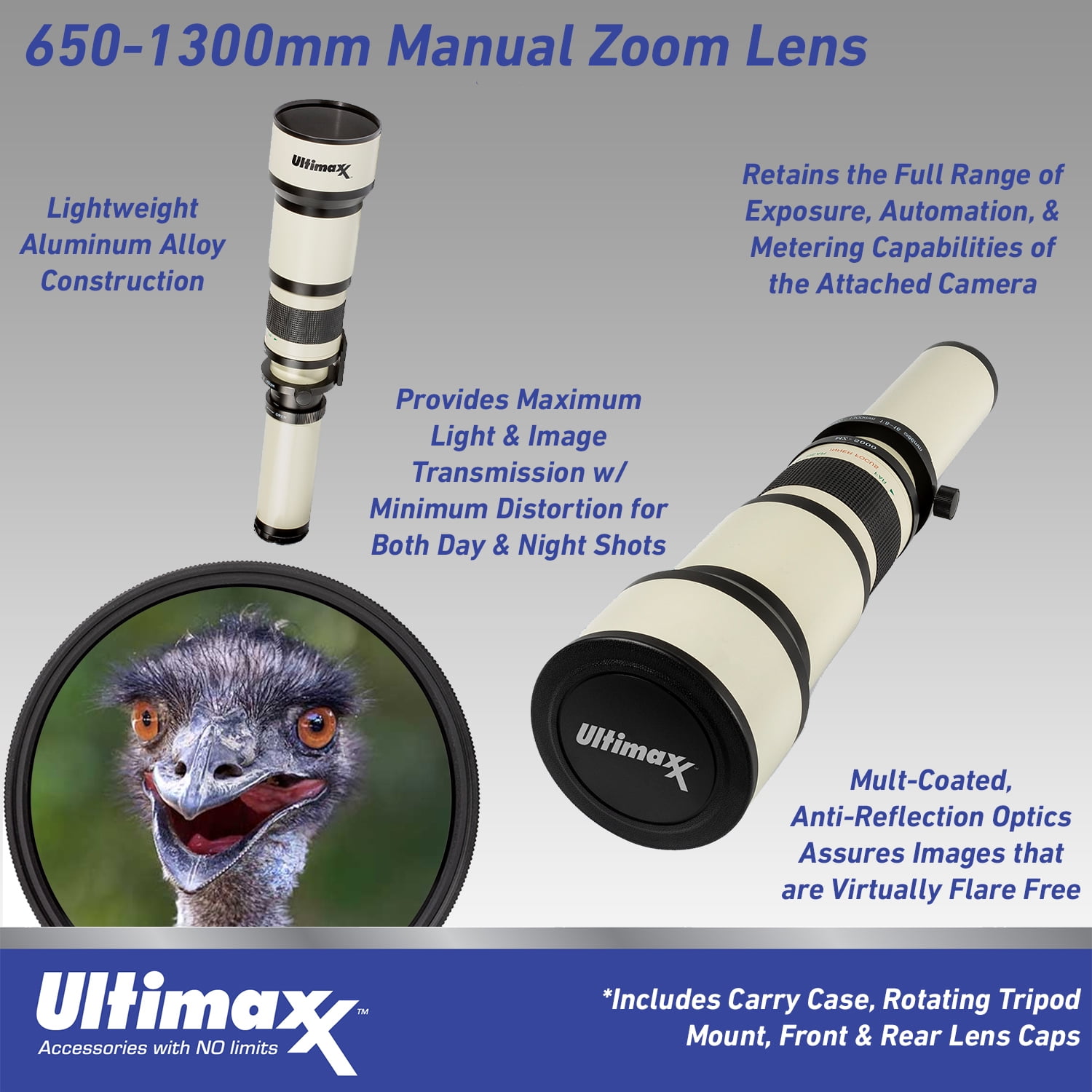 Ultimaxx 650-1300mm Telephoto Zoom Lens Kit for Nikon F-Mount