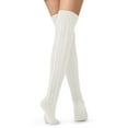 thumbnail image 2 of Spencer Women Cable Knitted Thigh High Socks Long Winter Socks Over the Knee High Socks Leg Warmers for Women, White, 2 of 10