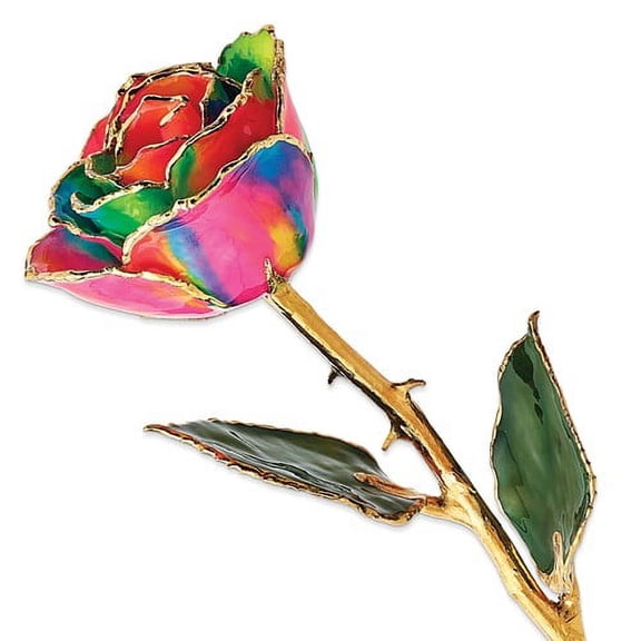 24k Gold Plated Trim Aurora Neon Rainbow Rose