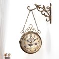 thumbnail image 4 of Reloj de pared retro de doble cara de hierro forjado, dos caras, reloj de pared antiguo, reloj colgante, reloj que no hace tictac, marrón, 8 pulgadas, 4 of 5