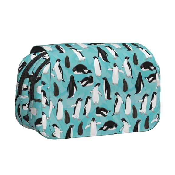 Kdxio Penguins for Double Compartment Pen Case Oxford Organizer with Zipper Pockets for Students Artists