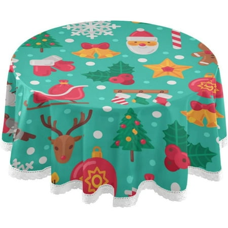 

BESTKITTY Christmas Tree Wreath Snowman Round Tablecloth Decorative Table Cloth Cover for Wedding Party Dinner Accessory