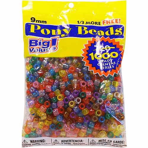 Pony Beads Multi Color 9mm 1000 Pcs in Bag 3 Pack 