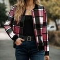 thumbnail image 6 of GEWSEY Flannel Jacket Women Stand Collar Long Sleeve Zip up Plaid Shackets Casual Warm Bomber Jackets Coats Fall Outfits (, M), 6 of 6
