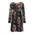 thumbnail image 5 of Fall Dress for Women Long Sleeve Floral Print Casual Tunic Dress Loose Fit A Line Mini Dress with Pockets, 5 of 7
