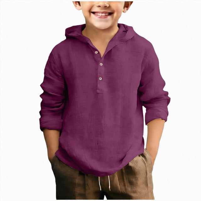 Splozh Chemise Boutonnée pour Enfants Décontractée Basique d'Été à Manches Longues Chandails pour Enfants Chemise Boutonnée pour Enfants Chemise Formelle pour Enfants, Violet Foncé, 13-14 Ans