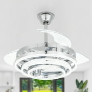 Oaks Aura 42 Inch Retractable Dimmable LED Ceiling Fan Light Remote 3-Color 6-Speed Chandelier