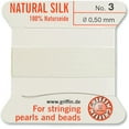 thumbnail image 2 of Griffin Silk Bead Cord Perlseide - White Color – Size 3 (0.50mm) – 2 Meters per Card – Stainless Steel Needle Attached – for Knotting Pearls, Gemstones, Crystals and Beads, 2 of 7