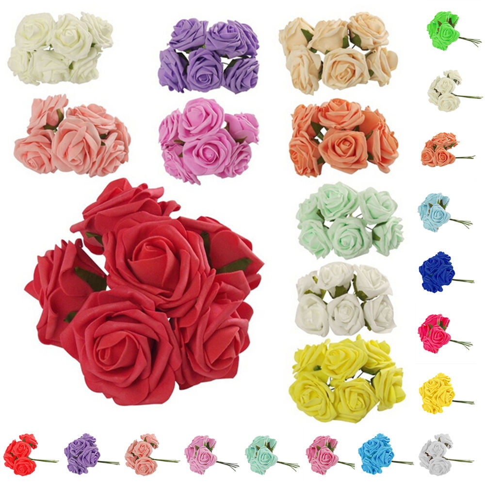 10 Pcs Foam Roses Artificial Flower Colorfast Wedding Bride Bouquet Party Decor 