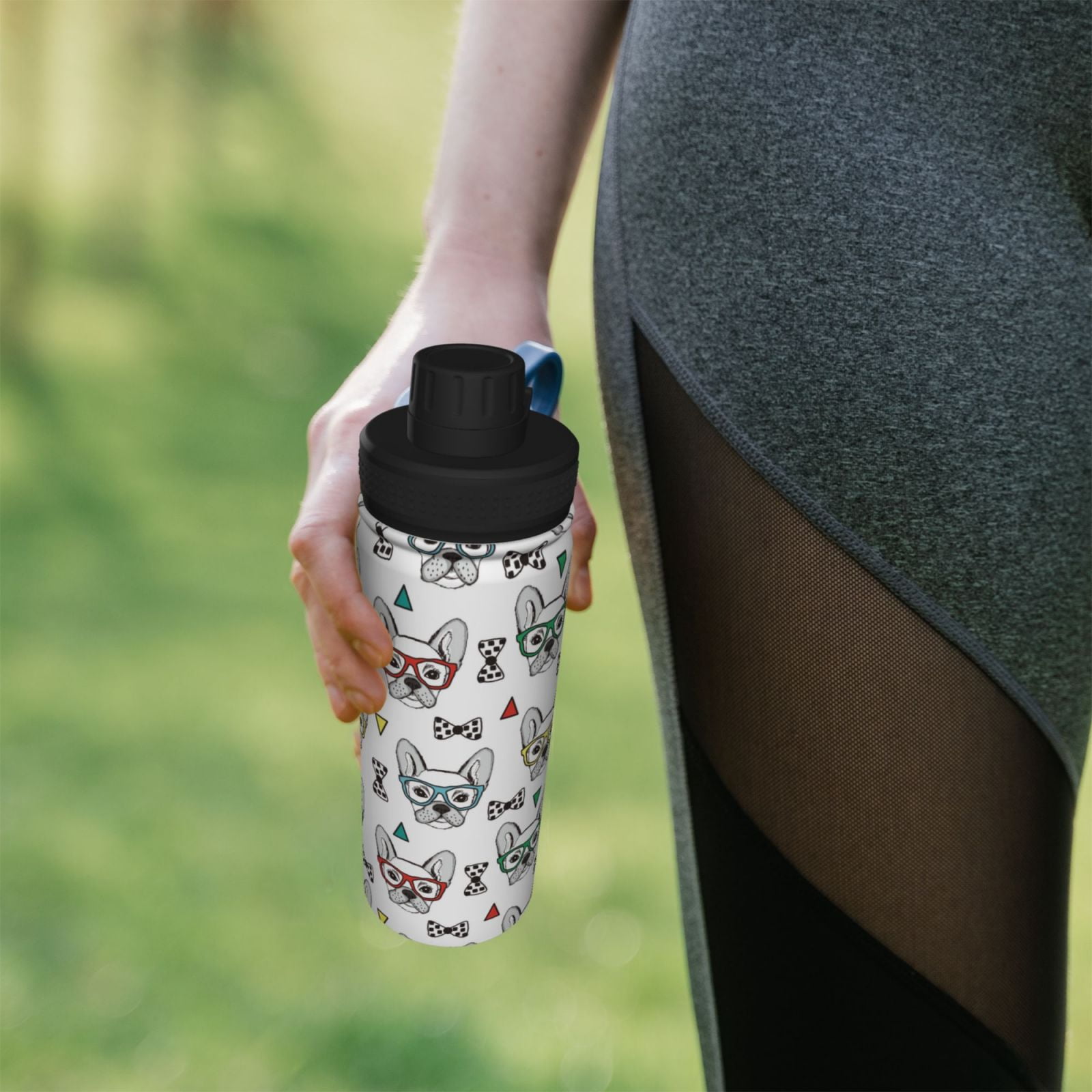 Fuzoiu Cute French Bulldog Print 18oz Sports Insulated Kettle,Stainless Steel Vacuum Water Bottle, Leakproof Sport Flask
