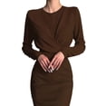 thumbnail image 2 of Robe Moulante Rétro à Manches Longues pour Femme, Taille Ajustée, Amincissante, Brun, P, 2 of 5