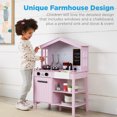thumbnail image 3 of Best Choice Products Farmhouse Play Kitchen Toy for Kids w/ Chalkboard, Storage Shelves, 5 Accessories - Pink, 3 of 8