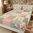 thumbnail image 3 of Manfei Cottagecore Blossom Peony Fitted Sheet Queen 3-Piece,Vintage Checkered Bedding,1 Fitted Sheet and 2 Pillowcases, 3 of 6