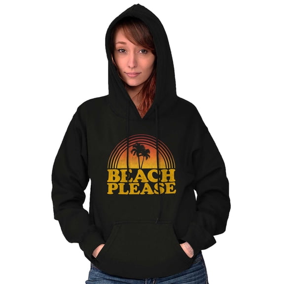 Beach Please Retro Palm Trees Vibes Women Plus Size Graphic Pullover Hoodie Brisco Brands 2X