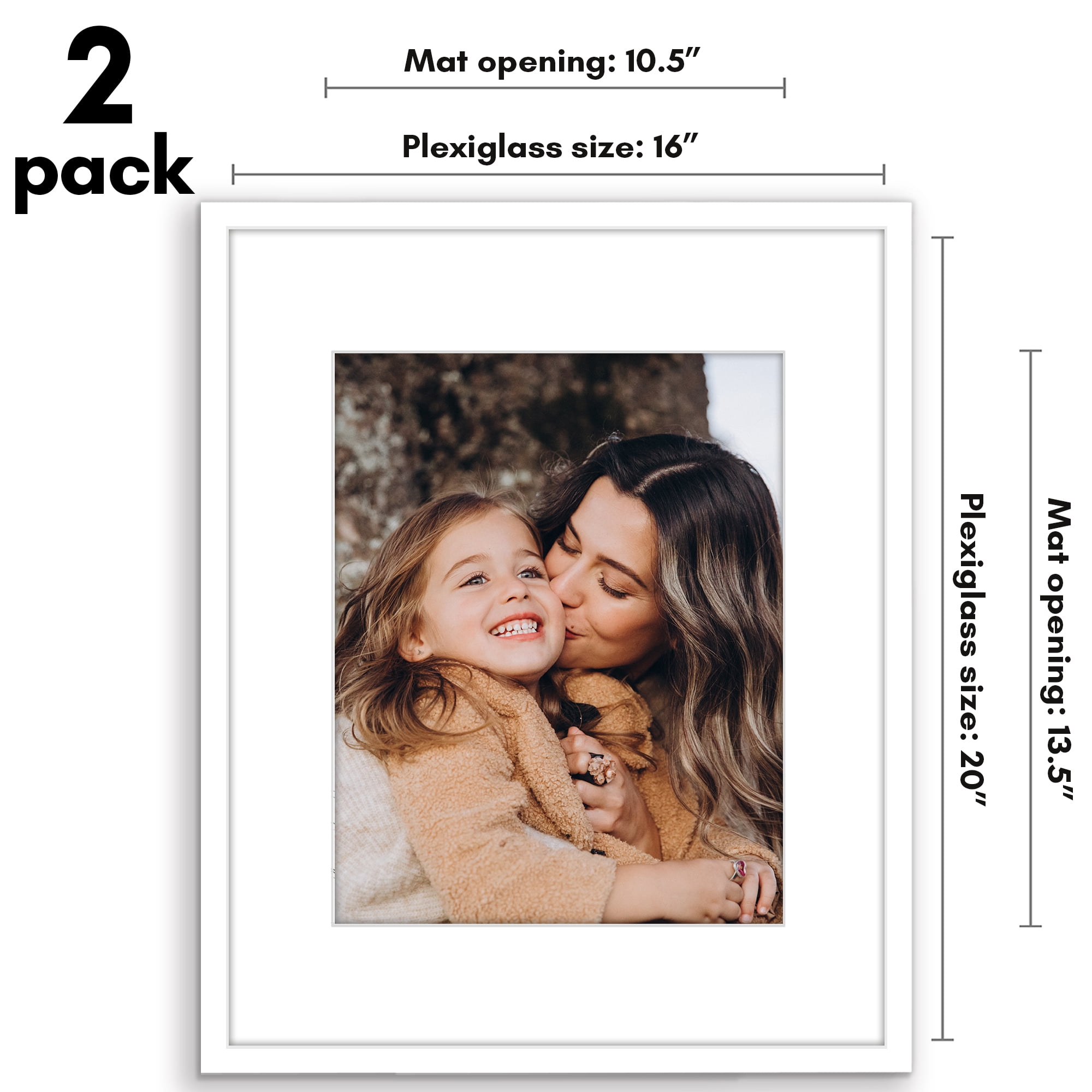 Americanflat 16x20 Picture Frame Set Of 2 With Mat - Mahogany Finish, Polished Plexiglass, Wall Display Ready