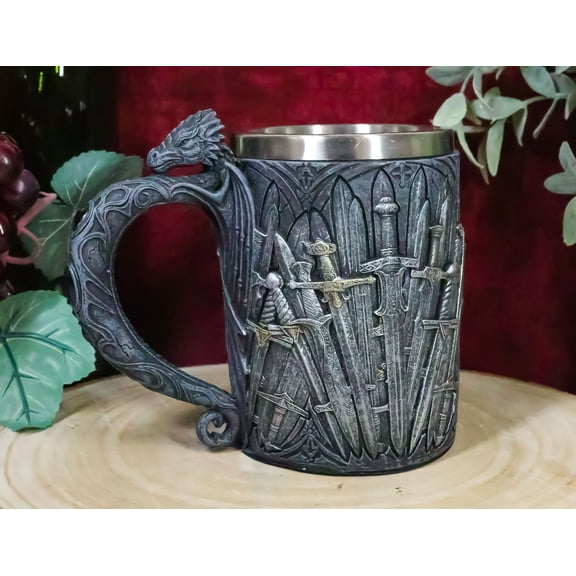 Ebros Medieval Dragon Iron Throne Swords Coffee Mug Drinking Stein Tankard Cup