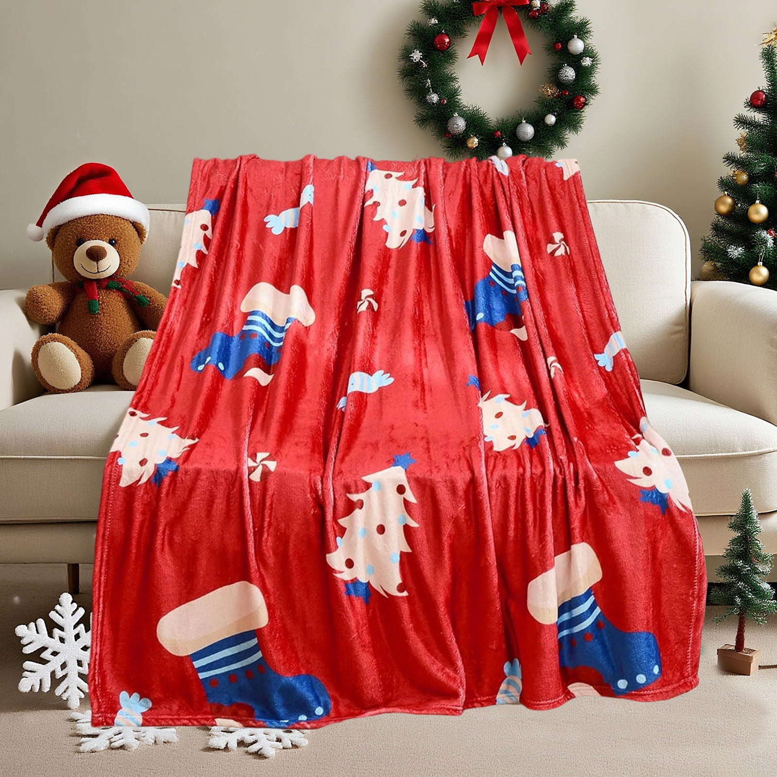 YZEGDCH Christmas Christmas Blanket, Warm Plush Soft Throw Blanket, Christmas Home Decor Blankets Super Soft Blanket for Couch Sofa Farmhouse Bed Dorm, Gifts for Kids Women Men