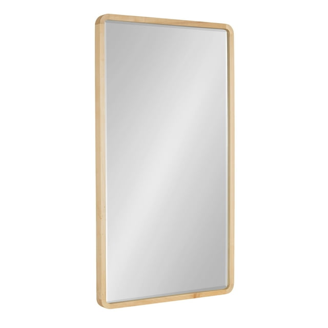 Kate and Laurel McLean Mid-Century Wood Framed Rounded Rectangle Wall Mirror, 20 x 36, Natural Poplar, Decorative Round Rectangular Mirror for Contemporary Wall Decor