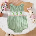 thumbnail image 2 of mgoYE Baby Girl Easter Outfit Bunny Cross Embroidery Bubble Romper Sleeveless Easter Onesie Cute Smocked Clothes(Light Green,3-6 Months), 2 of 8