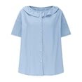 thumbnail image 4 of Blouses pour Femmes Col Rond Décontracté Bouton Basique Confortable Tee Lounge Tendance Léger Été Vacances Chemise Douce 2025, 4 of 6