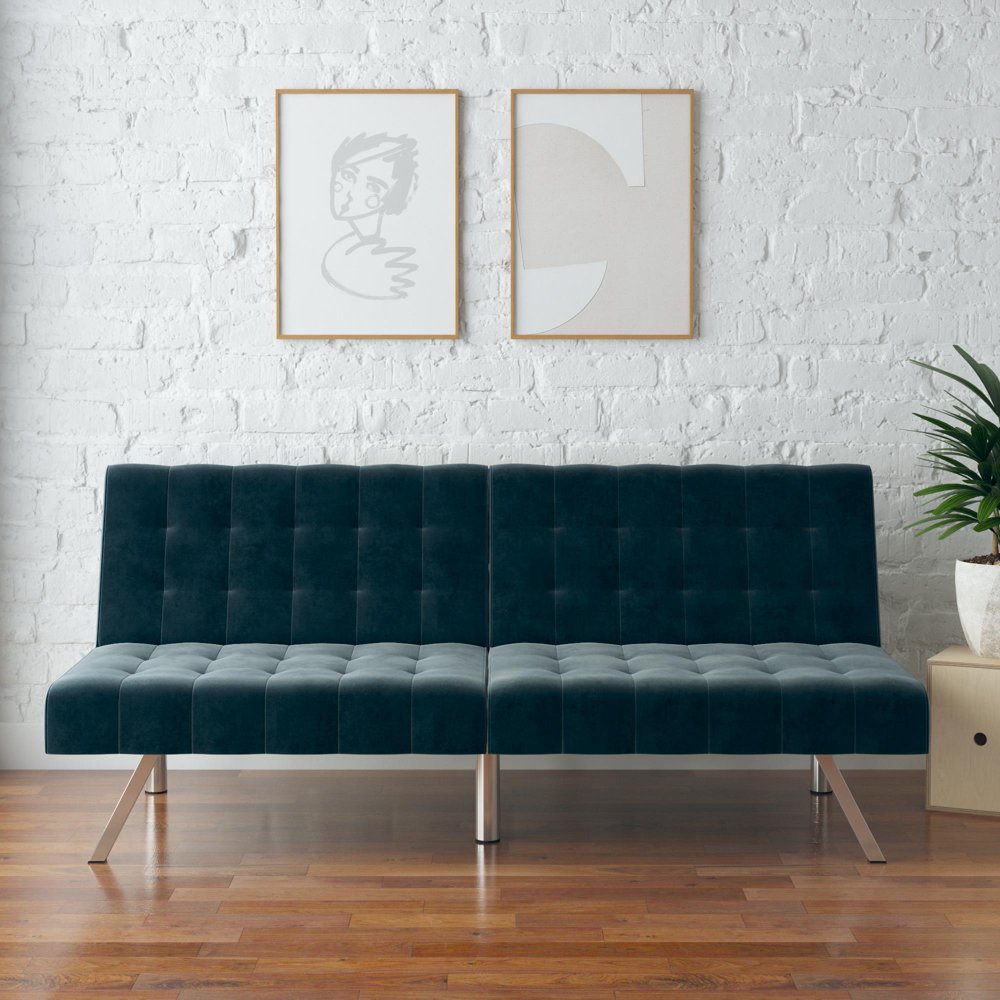 Mainstays Futon, Convertible Sofa Bed and Couch, Blue Velvet