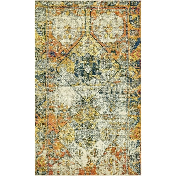 Unique Loom Causeway Monterey Rug Beige/Blue 5' 1" x 8' Rectangle Medallion Bohemian Perfect For Living Room Bed Room Dining Room Office
