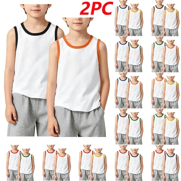 Teylalorva Boys Tank Tops 2PC Cotton Breathable Crew Neck Sleeveless Kids Casual Summer Soft Underwear 2PC Sky Blue Size 6
