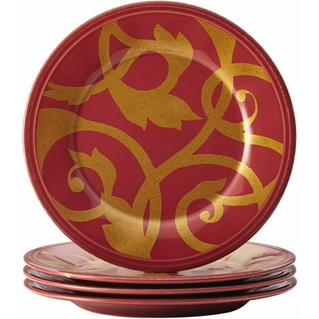 Small Appetizer - Rachael Ray Dinnerware Gold Scroll 4-Piece Round Appetizer Plate Set