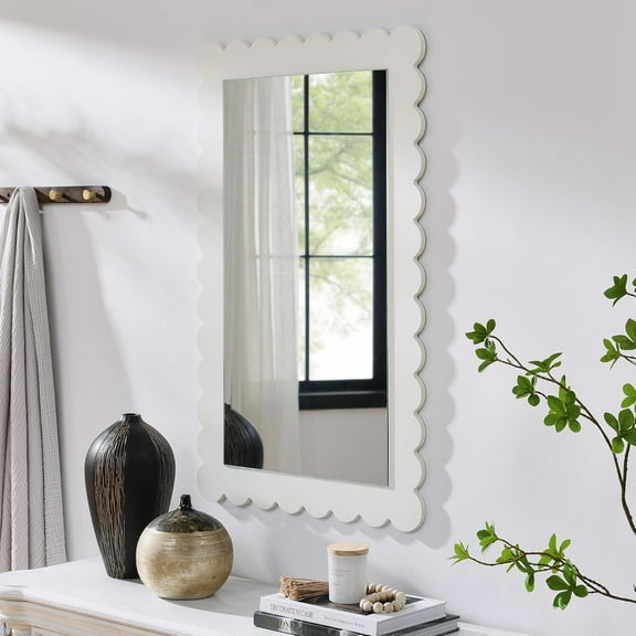 JL Emmeline Scalloped Rectangle Wall Mirror in White