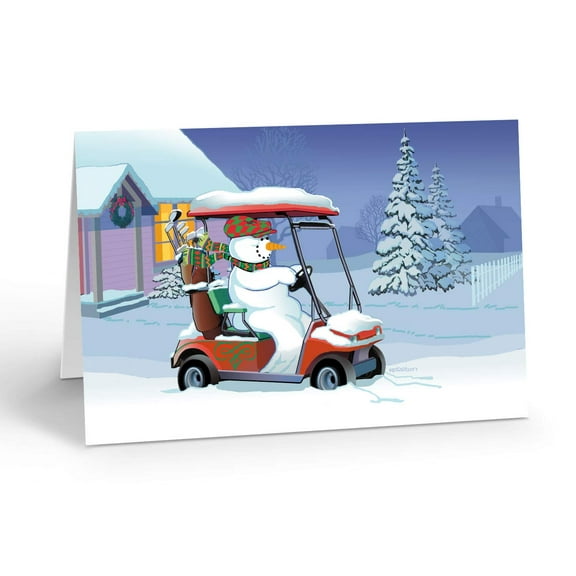 Stonehouse Collection - Snowman in Golf Cart Holiday Card - 18 Golfing Holiday C
