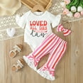 thumbnail image 2 of Baby Girl Boy Valentine's Day Outfit Girls Short Sleeve Valentine's Day Letter Prints Romper Bodysuit Striped Bell Bottoms Pants Outfits Irish Baby Clothes Girl for Toddler Girls 6-9 Months, 2 of 7